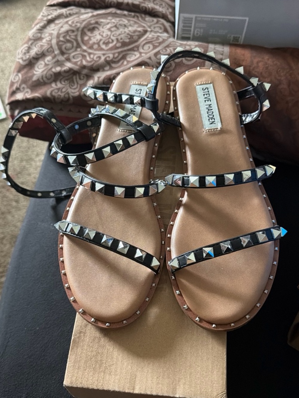 Steve Madden Black Studded Multi-Strap Sandals